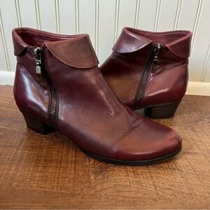 Spring Step Stockholm Bordeaux Red Leather Ankle Boots stacked heel Size 7 1/2